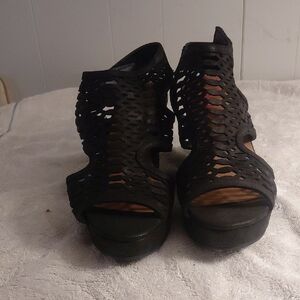 Women's Black JellypopCutout Wedge Sandals